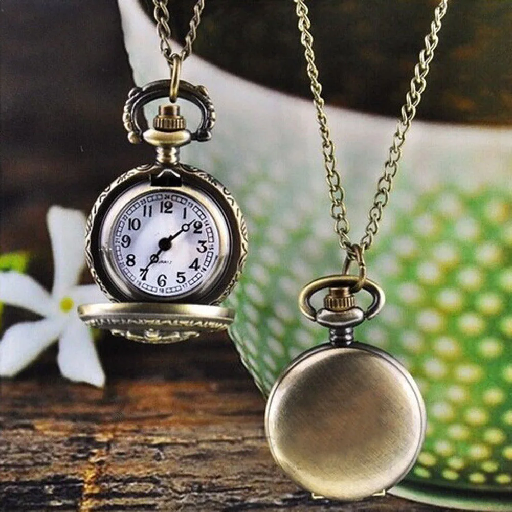 Unisex Vintage Hollow Crown Bronze Quartz Pockets Dress Watch Pendant Necklace Ladies Dress Watches Gift Luxury