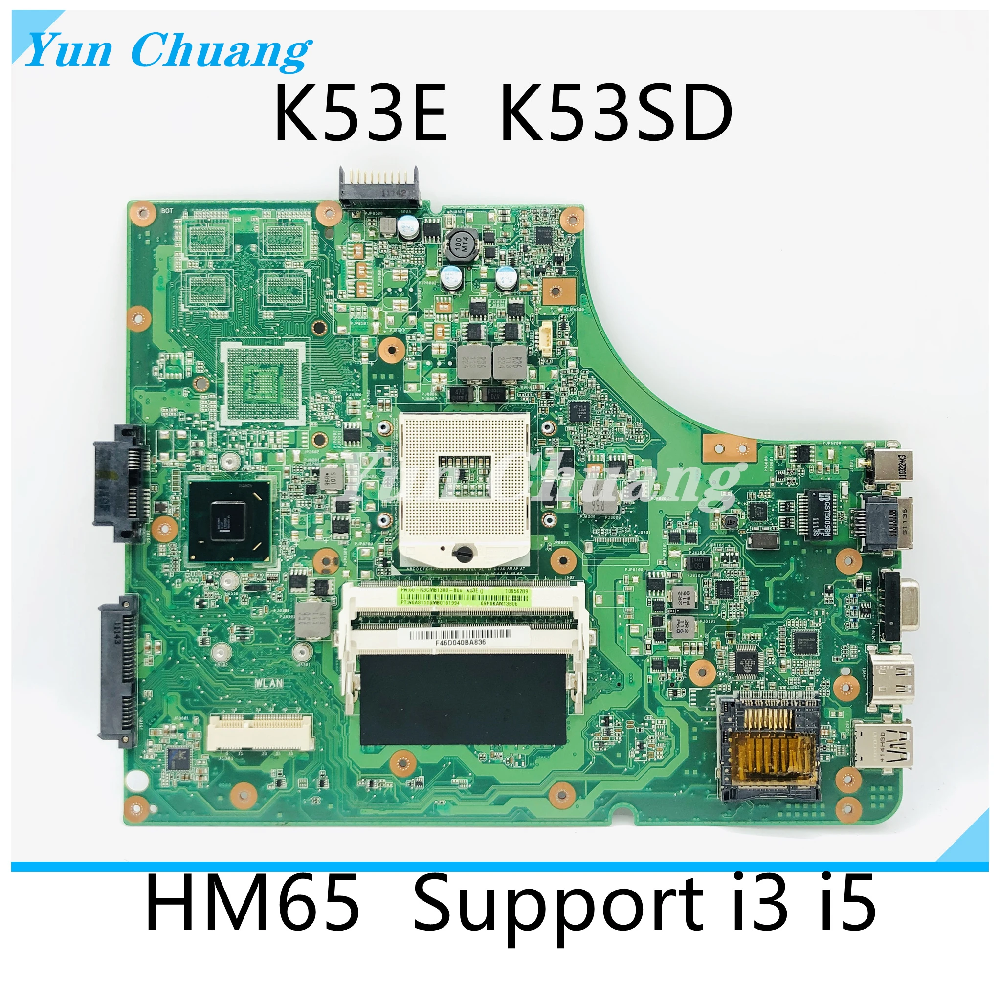 

K53SD Mainboard For ASUS K53E K53 A53E A53S X53S X53E P53 K53SD Laptop motherboard HM65 DDR3 Support I3 I5 CPU UMA 100% Work