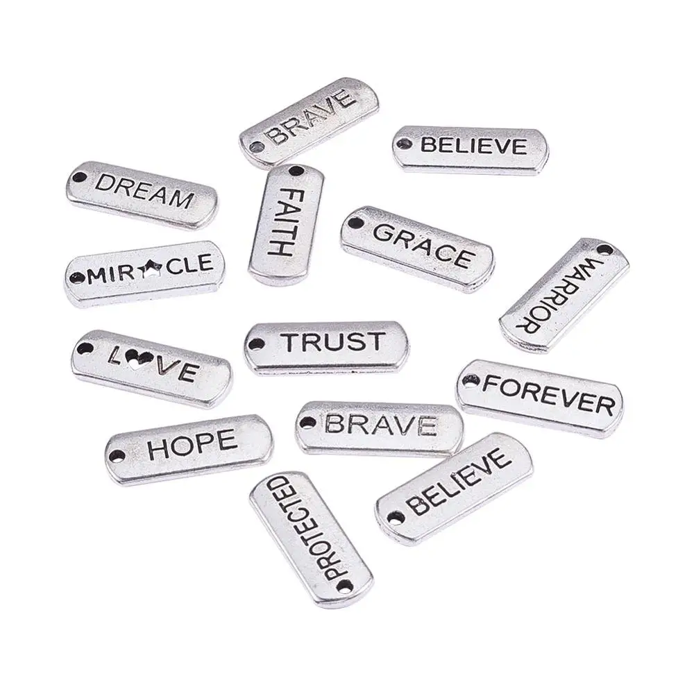 

120Pcs Rectangle Tag with Inspiration Word Lucky Charms Message Quote Tiny Pendants for Men Women Jewelry Making Accessories