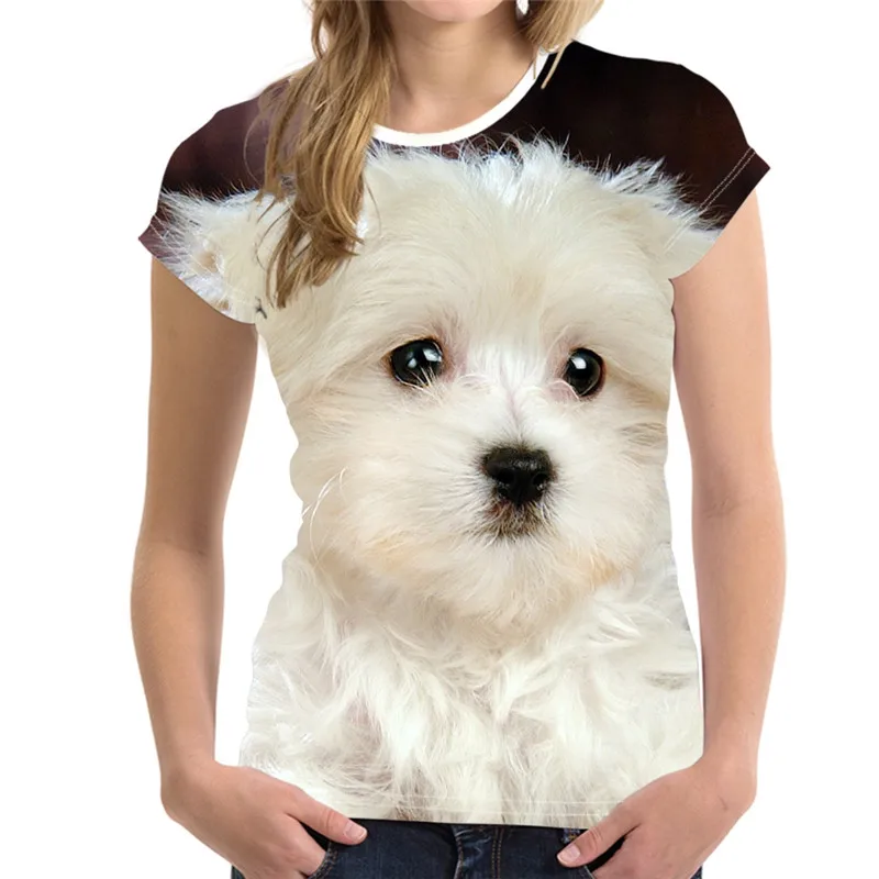 T-shirt manches courtes col rond pour femme, estival et décontracté, avec impression de chien mignon en 3D, à la mode, Harajuku, 5XL