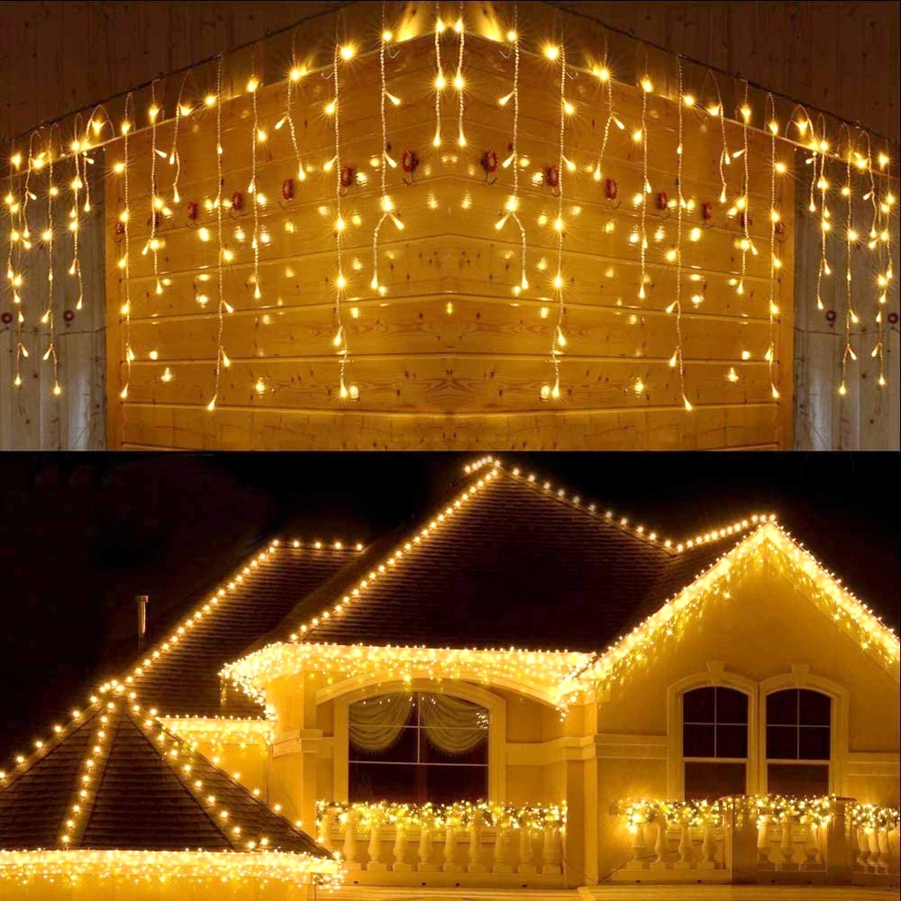 5M Christmas Garland LED Curtain Icicle String Lights Droop 0.4-0.6m AC 220V Garden Street Outdoor Decorative Fairy Light