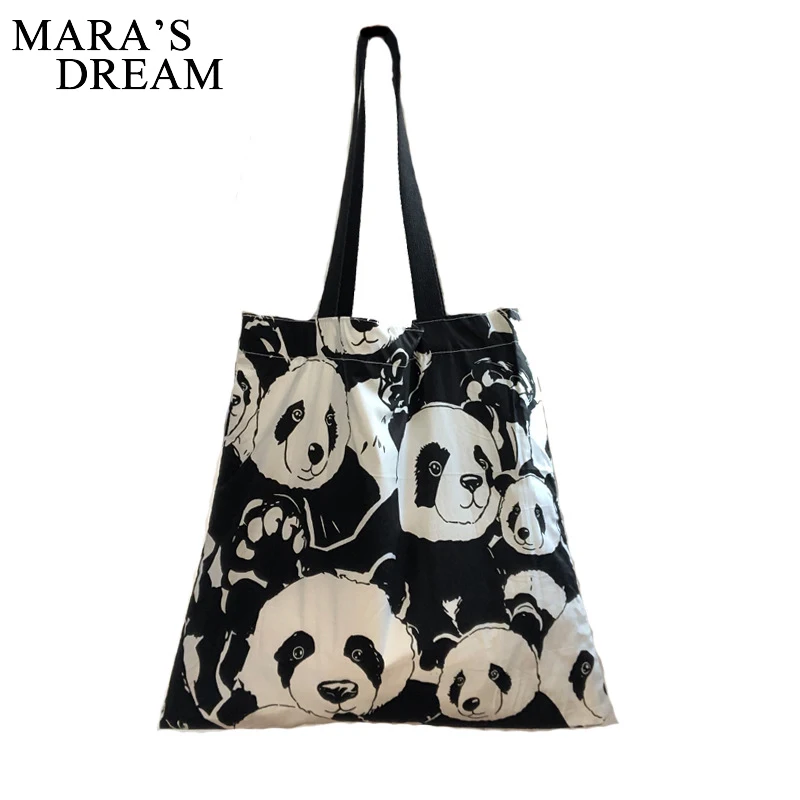 Mara\'s Dream Cute Panda Canvas Backpack Diagonal Single Shoulder Bag For Girls Female Shopping Casual Large-Capacity With Zipper