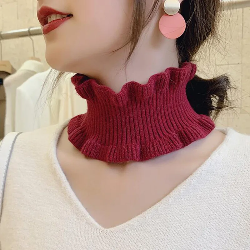 Winter Female Wool False Collar Thin Elastic Pullover Ring Neck Scarves Fashion Knitted Ruffle Cycling Windproof Warm Scarf O19