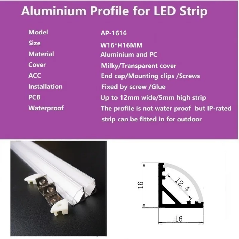 Imagem -06 - Perfil de Alumínio com Canto de 1m 45 Graus para Tira de Led Leitosa 5050 Capa Transparente para Pcb de 12 mm com Acessórios