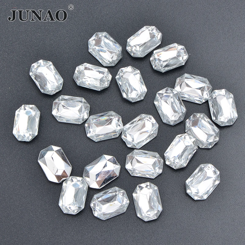 JUNAO 10x14 18x25 20x30mm Large Clear Square Rhinestone Applique Point Back Crystal Stones Glue On Strass Diamond for DIY Carfts