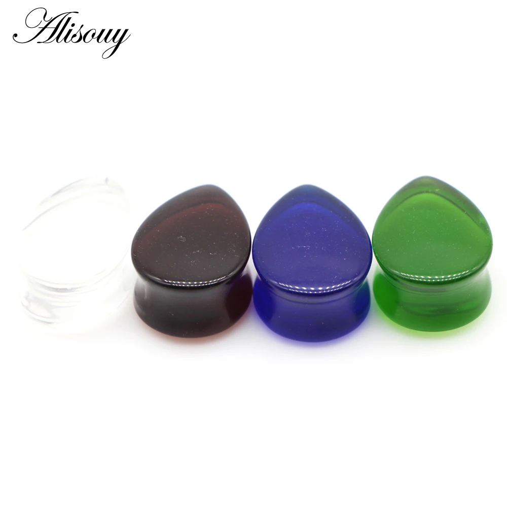 Alisouy 2pcs 6-25mm Water Drop Glass Women Men Ear Plug Tunnel Guages Stretcher Expander Extender Earring Piercing Body Jewelry