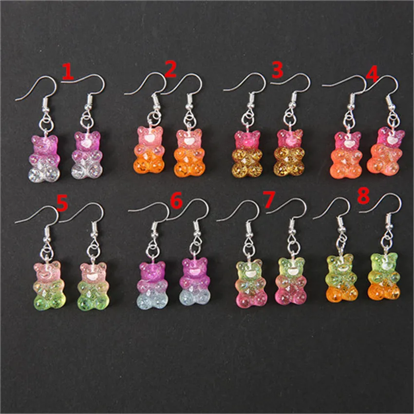 1pair 23*13mm Fashion Craft Resin glitter colorful gummy bear Drop Earrings For Women Japan/Korean Fashion Jewelry Wholesale