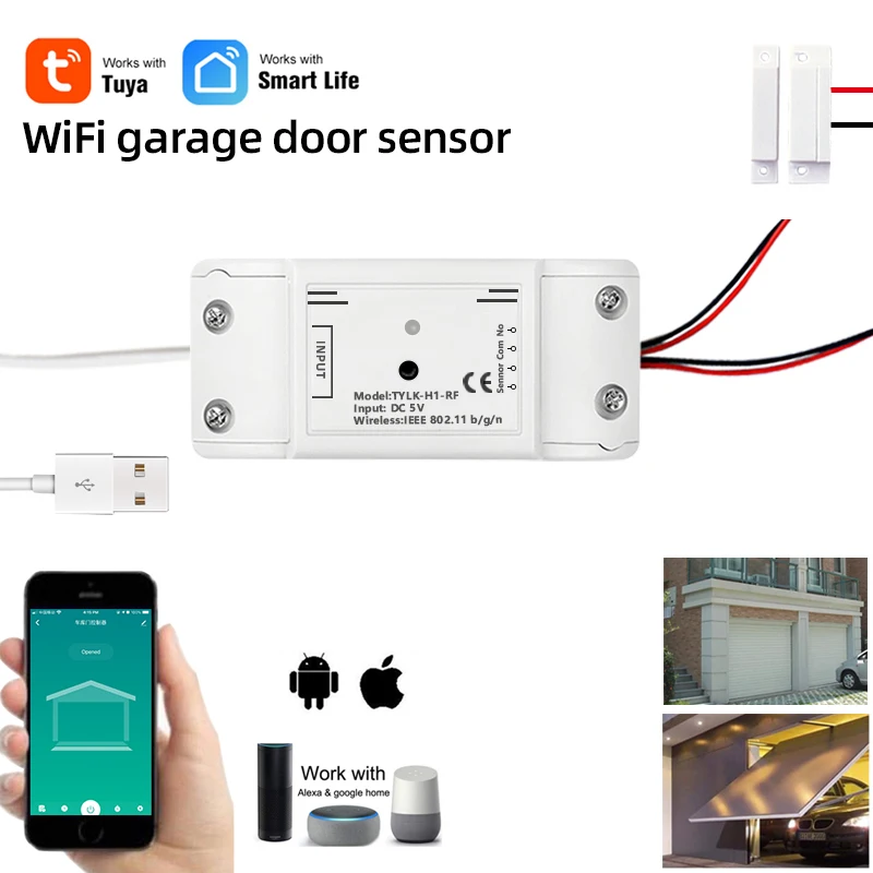 

WIFI Garage Gate Door Opener Controller,Timer,Door Open Close Monitor, Voice Control by Alexa Google Assistant,Tuya Smart Life