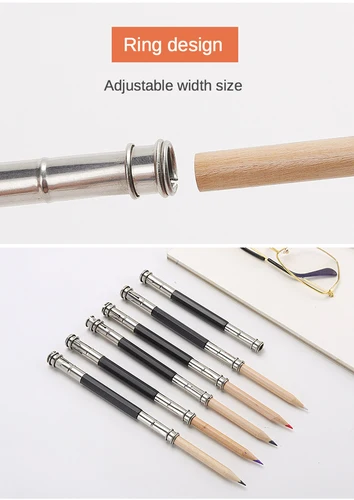 Imagen 2 del producto Extensor de lápiz de Metal, alargador de lápiz de acero inoxidable, lápiz de doble cabeza, artículos de papelería, 1 Uds.