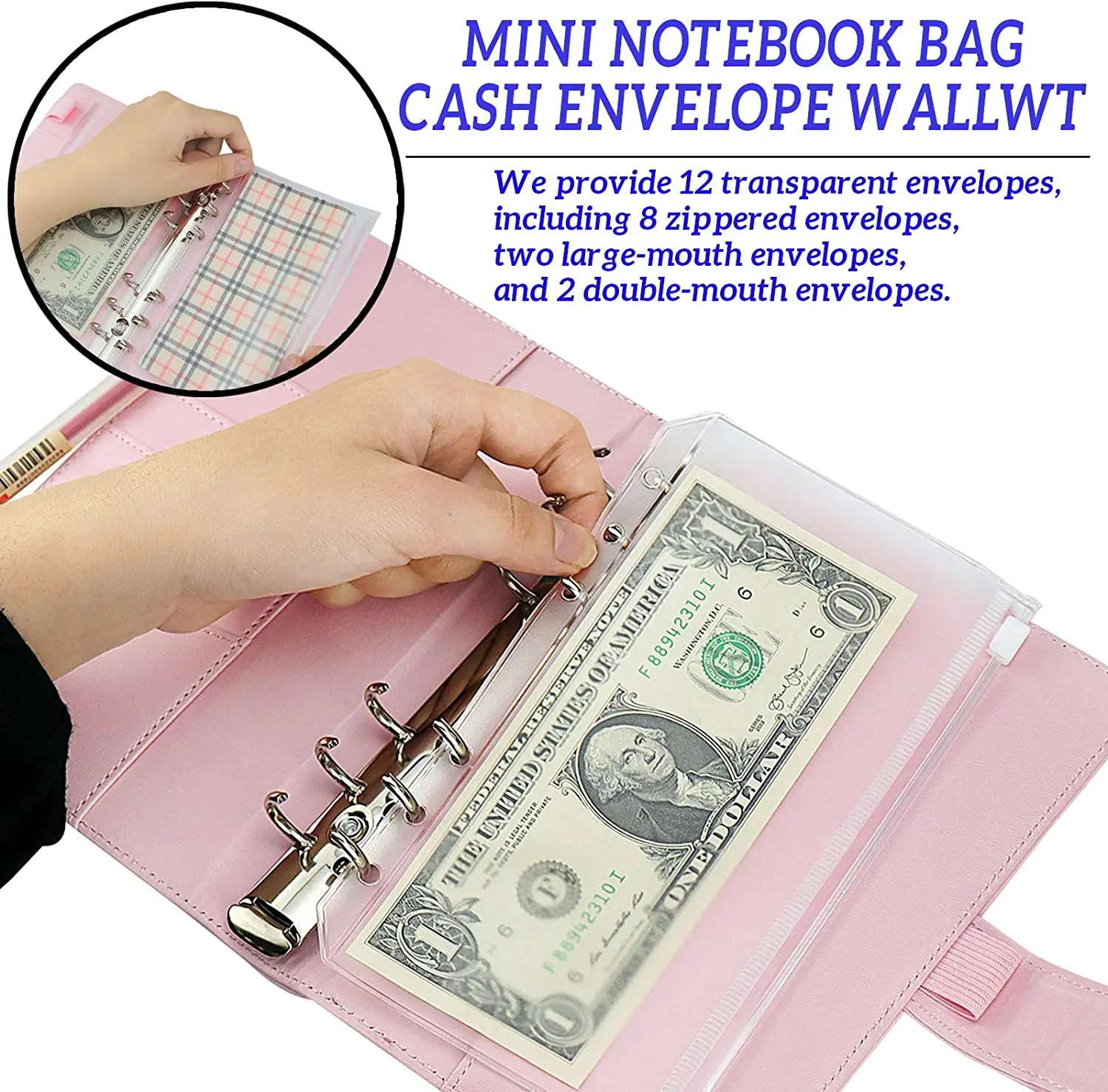 15 Pieces A6 Binder Budget Planner Cash Envelope System with Budget Envelopes Binder Pockets Cash Envelope Wallet for Budgeting