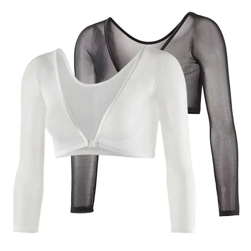 Maternidade fio líquido camisa de fundo emagrecimento braços superiores shapers feminino umbigo pura malha mangas camisa de compressão chiffon