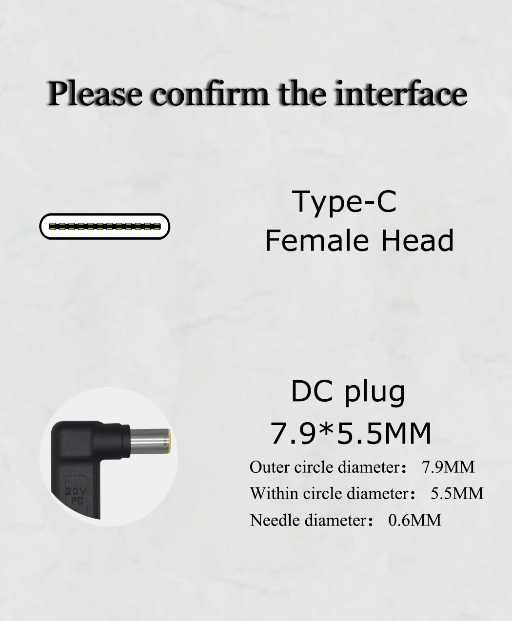 JORINDO Type-C jack to DC7.9*5.5MM plug Notebook power adapter converter , USB-C female to DC7955 PD100W Quick charge connector