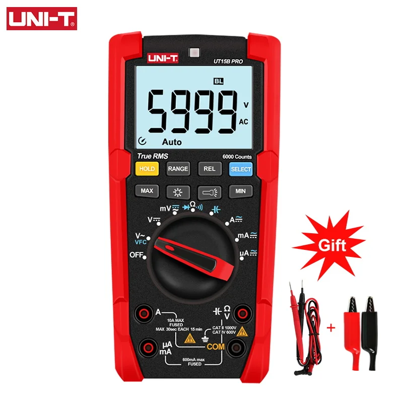 UNI-T UT15B UT17B UT18B Pro True RMS Digital Multimeter Auto Range Tester 60Mohm VFC Hz Capacitor Resistor Meter Anti-burn