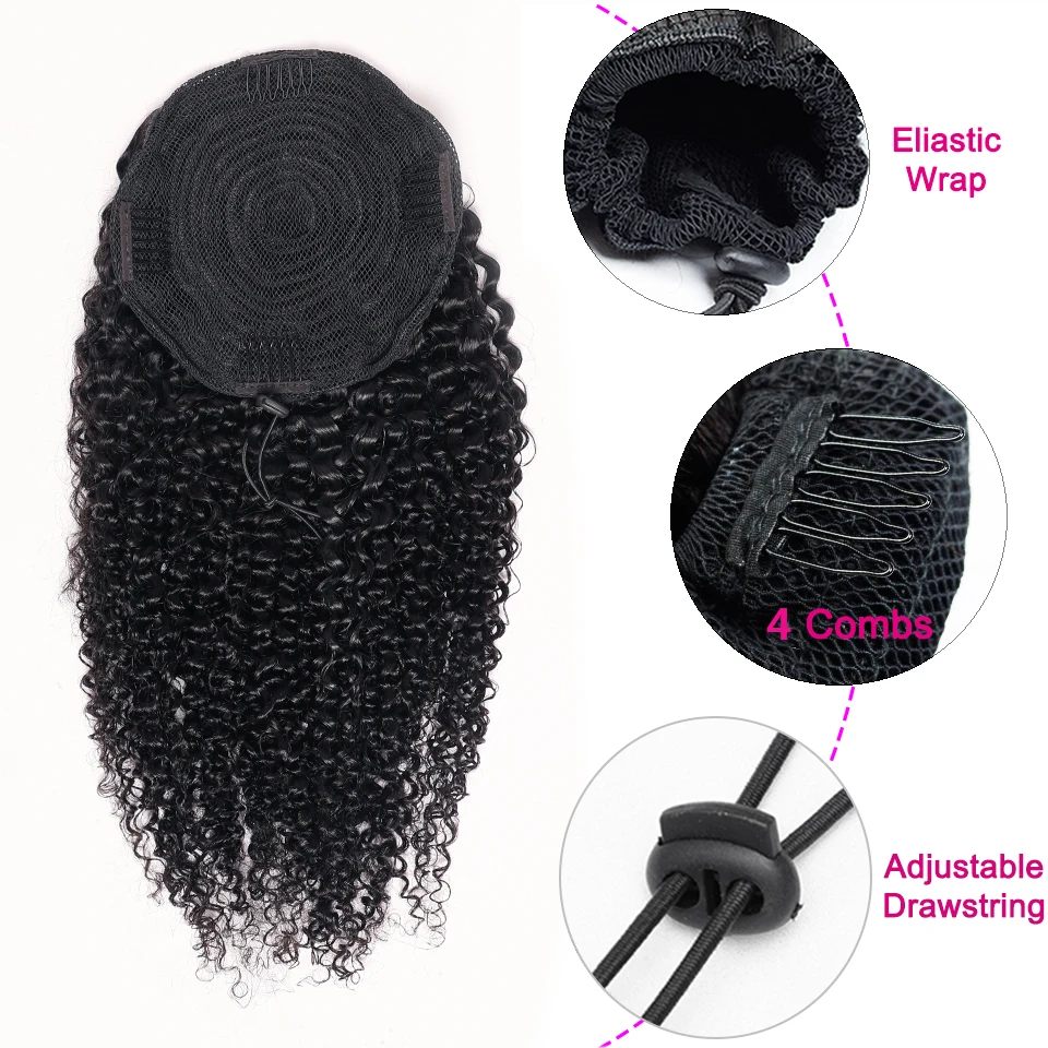 Kinky Krullend Trekkoord Paardenstaart Menselijk Haar Braziliaanse Afro Kinky Krullend Clip In Extensions Voor Zwarte Vrouwen Remy Yepei Haar