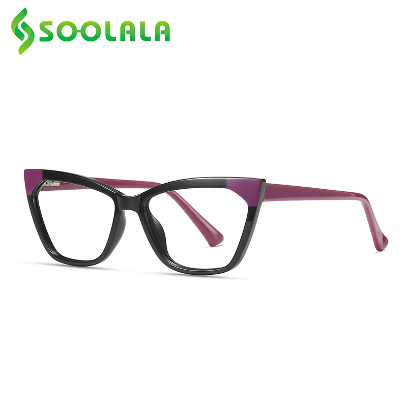 

SOOLALA TR90 Spring Hinged Anti Blue Light Cat Eye Reading Glasses Women Computer Presbyopic Reader Reading Glasses with Cases