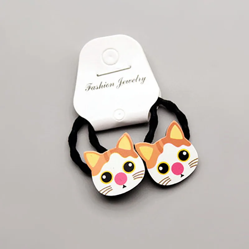 2pcs Kids Elastic Hair Ropes Cartoon Animal Hair Scrunchie Girls Ponytail Holder Cat Rabbit Children Headdress Hair Accessories