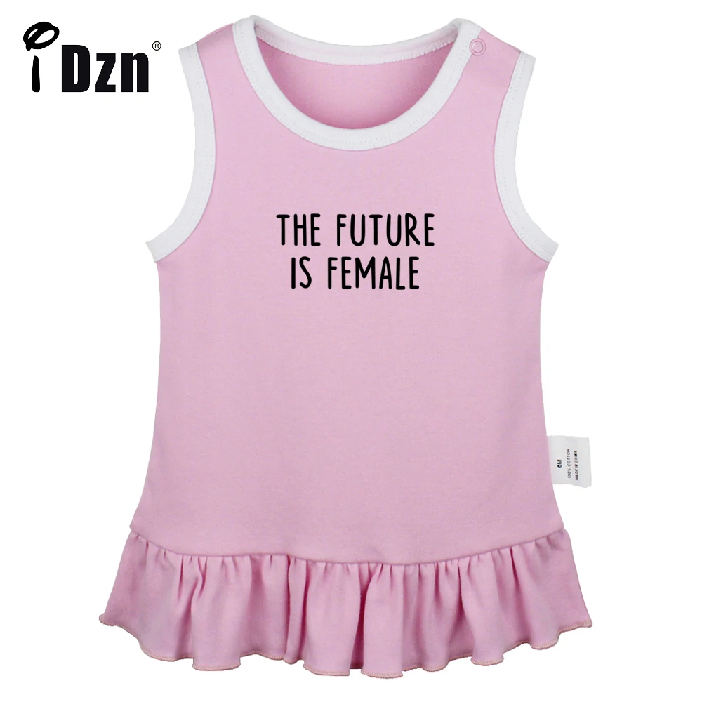 

iDzn NEW Summer The Future Is Female Fun Art Printed Baby Pleated Dress Cute Baby Girls Sleeveless Dress Infant Vest Dresses