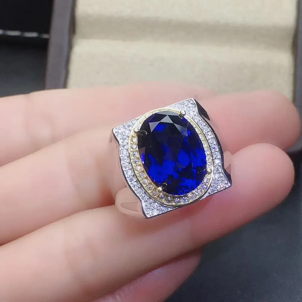 exquisite royal blue sapphire gemstone ring for men ring big gem good cut 925 sterling silver birthday gift big size 10x14mm