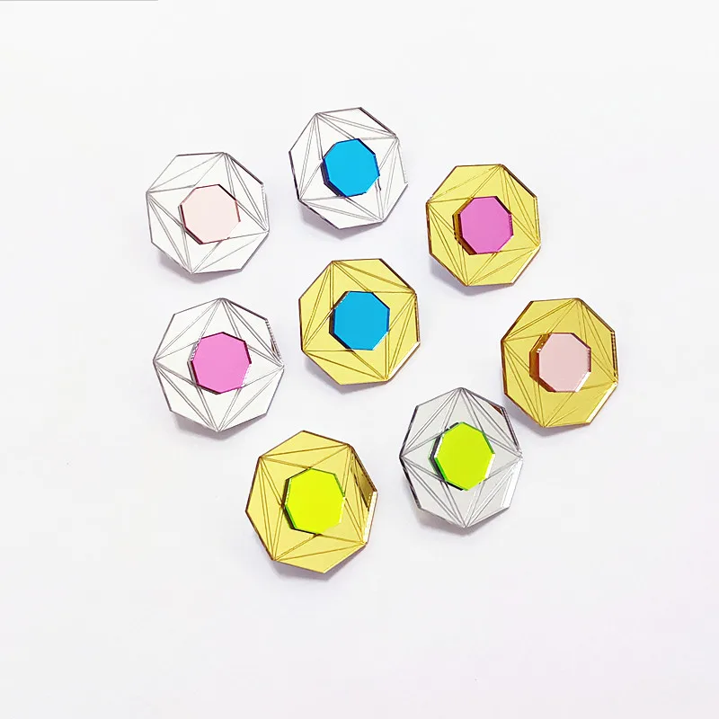 Octagon Geometric Earrings for Women Acrylic Gold Silver Color Mirror Green Blue Pink Classic Trendy Fashion Jewelry