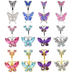 Shiny Double Butterfly Glass Belly Button Ring Trends Exquisite Navel Ring Piercing Belly Ring Umbilical Piercing Jewelry Gift