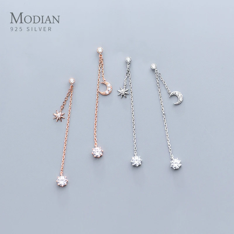 Modian Moon Tassel Earrings 925 Sterling Silver Rose Gold Color Clear CZ Drop Earrings Gift for Women Fine Original  Jewelry