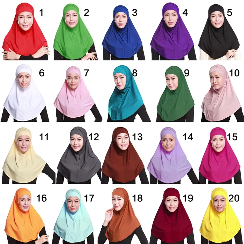 Womens 2 Piece Solid Color Amira Jersey Muslim Hijab Soft Cotton Stretch Head Scarf with Tube Inner Underscarf Cap Hood