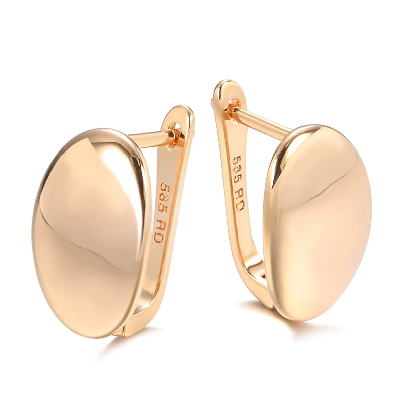 Newest Trend Jewelry Minimalist 585 Rose Gold Earrings Gold Color Drop Oval Earrings for Women Vintage Wedding Fashion Jewelry