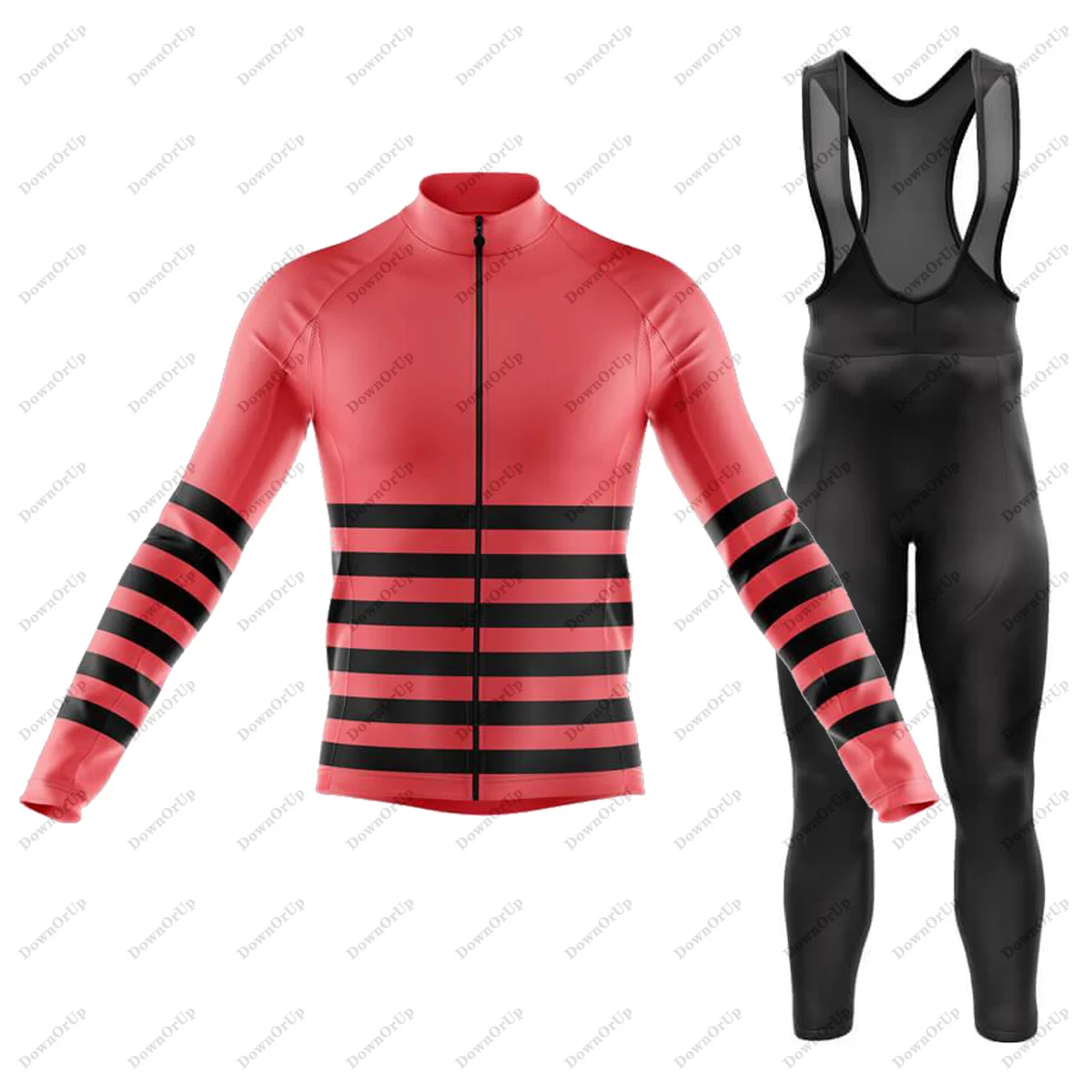 

Half Stripes Cycling Jersey Set Men's Long Sleeve Winter Fleece&Thin Bib Pants Gel Breathable Pad MTB Bicycle Cloting Kit