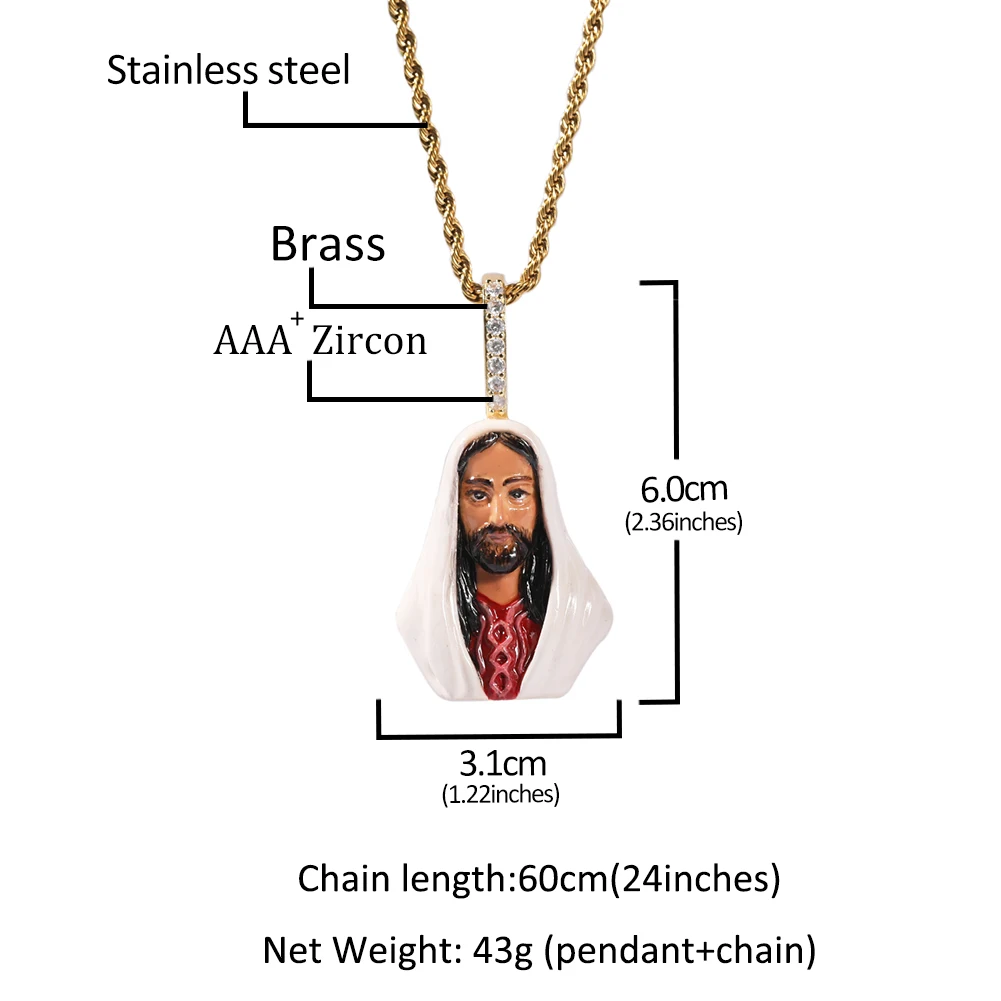 THE BLING KING Enamel Jesus Pendant Charm Head Portrait Enamel Pendant Tennis Chain Men And Women Rapper Hiphop Jewelry