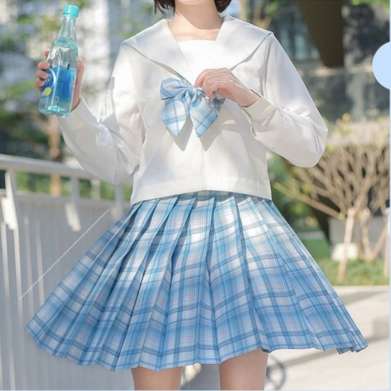 [Sea salt Soda] Original Girls Summer High Waist Pleated Skirts Plaid Skirts Women Dress For JK School Uniform Students Clothes