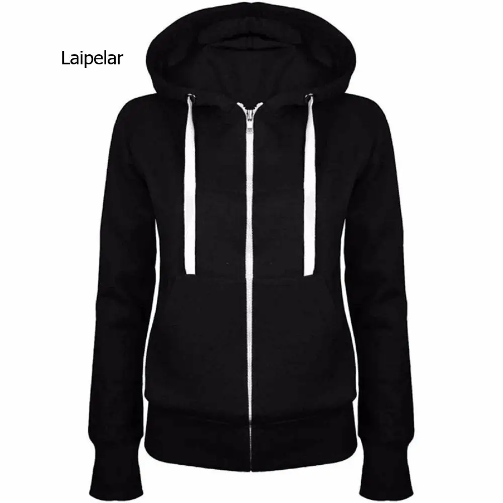 Solid Women Sweatshirt Hoodies Zipper Autumn Spring New Fashion Casual Black Hooded Sweatshirt Long Sleeve Coat Pullovers