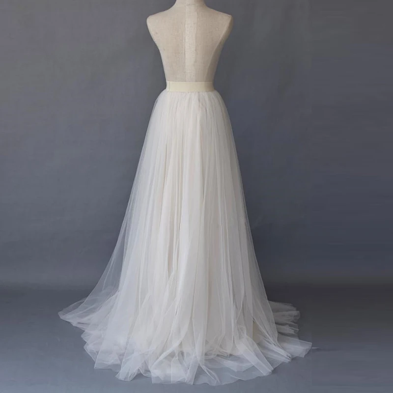 Jupe Maxi en Tulle blanc détachable, 5 couches, élastique, superposée, avec traîne, pour fête de mariage