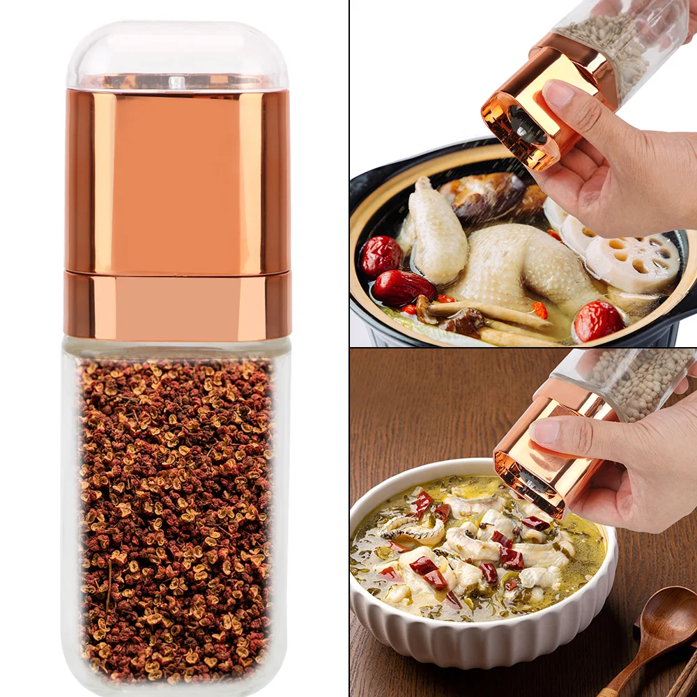 Manual Salt Pepper Mill Kitchen Tools With Adjustable Ceramics Rotor Spice Jar Containers Herb Grinders Rose Gold Glass Bottles