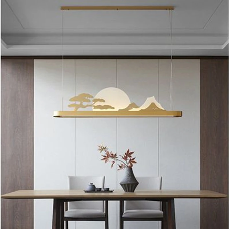 Wohnzimmer Kronleuchter Für Teehaus Studie Neue Chinesische Stil Golden Sunset Landschaft Dekoration Hanglamp Aluminium Hause Beleuchtung