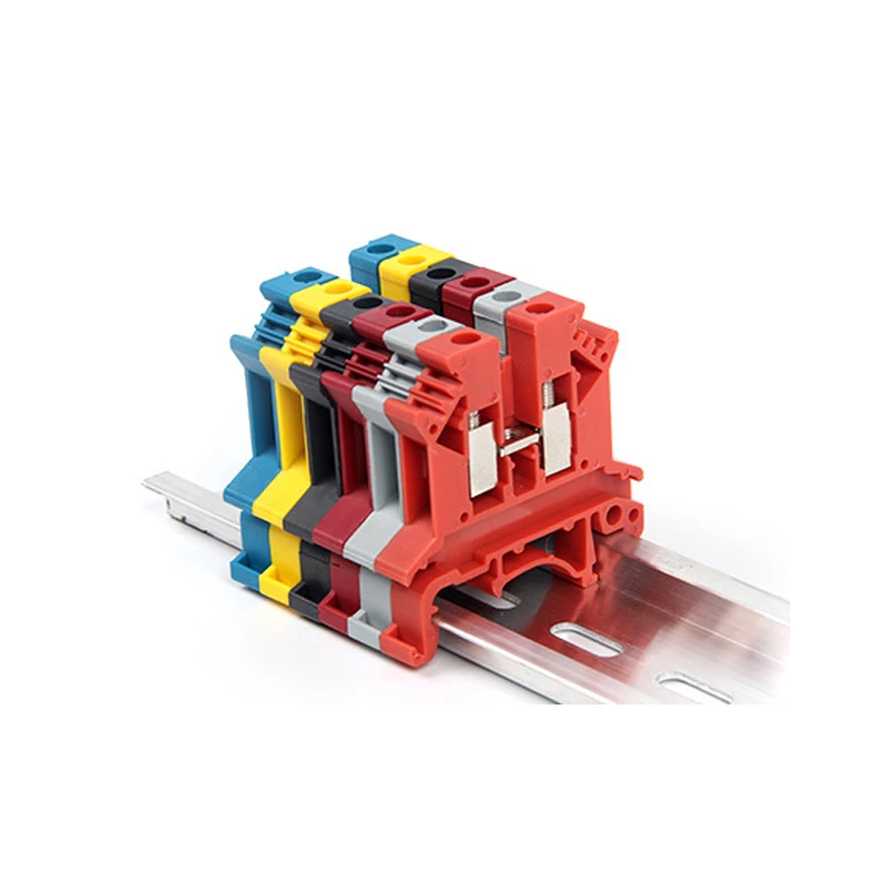 10Pcs Multi-Color Screw Feed-through Plug 2-Connductor Wire Electrical Connector DIN Rail Terminal Block UK 2.5B