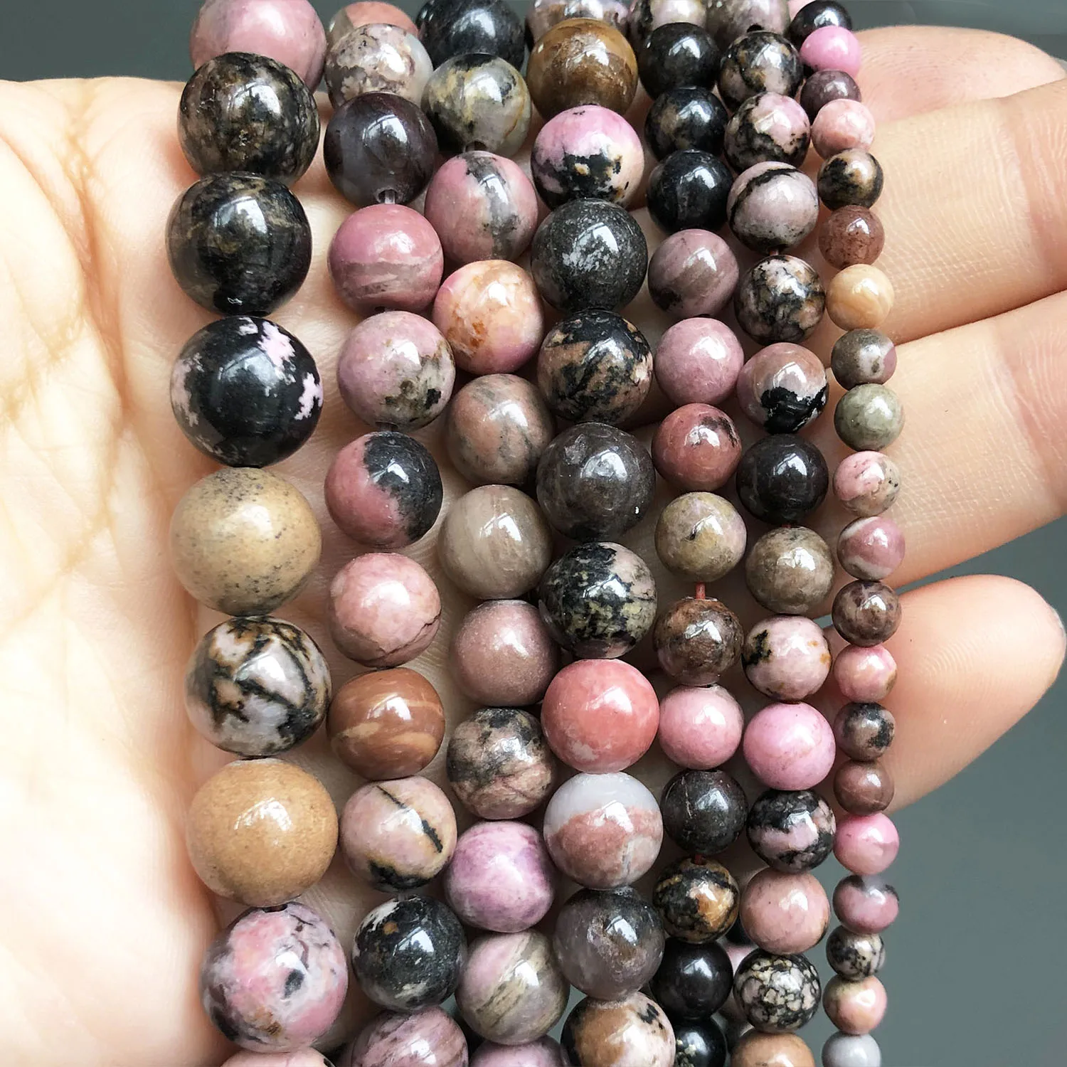 Natural Stone Black Lace Rhodonite Loose Round Minerals Beads For DIY Jewelry Making Bracelet Accessories 15\'\' 2 3 4 6 8 10mm