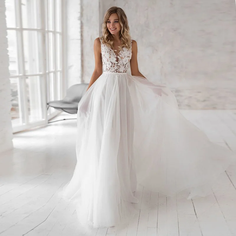 Fanweimei – robe de mariée Vintage en dentelle, coupe A-Line, en Tulle, Simple, collection été 2021