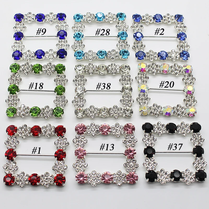 45MM Rhinestones Glass Square Belt Buckles 2Pcs/Lot  DIY Handwork Sewing Clothing Diamond Decor Accessories