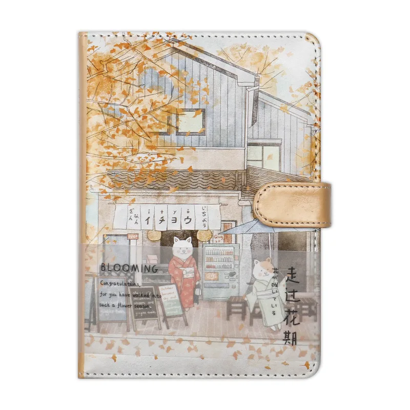 A5 Cute Creative Japanese Cat Notebook Leather Cover Planner Agenda 2020 Color Page Binder Diary Gift School Supplies