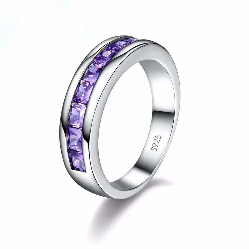 Trendy Girls 925 Sterling Silver Rings For Women Wedding Purple Crystal Women Finger Ring Amethyst Engagement