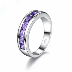 Anelli in argento sterling 925 per ragazze alla moda per le donne Matrimonio Anello da dito per donna in cristallo viola Fidanzamento con ametista