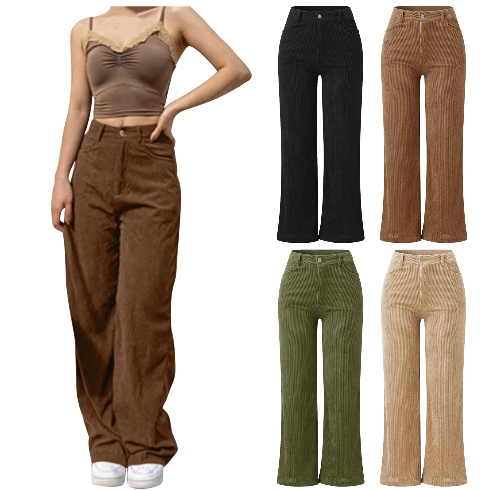 

Fall Breathable Women's Trousers Comfortable New Clothing female Corduroy Mopping Stylish Drape Wide-leg Casual Trousers 2021