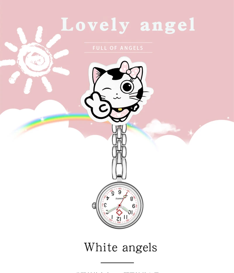 Lovely Super Cute Cartoon Pattern Light Luminous Needle Quartz Movement Nurse Pattern Pocket Watch Good Gift