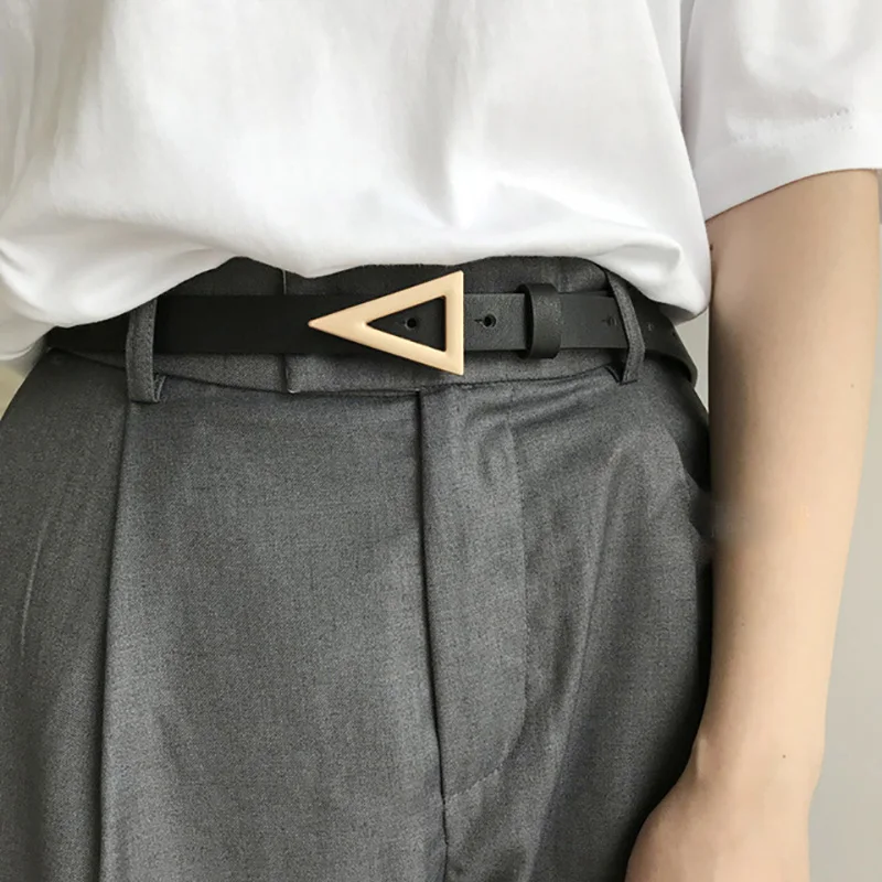 Fashion Leather Thin Belt For Women Triangle Buckle Waist Strap Luxury Designer Female Jeans Dress Trouser Decorative Waistband