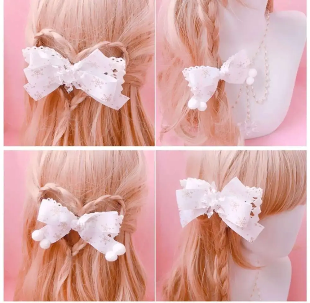Lolita-opaska do włosów w kształcie płatka śniegu, czysta biel, akcesoria, włochata piłka, śnieżynka, śliczne akcesoria do włosów