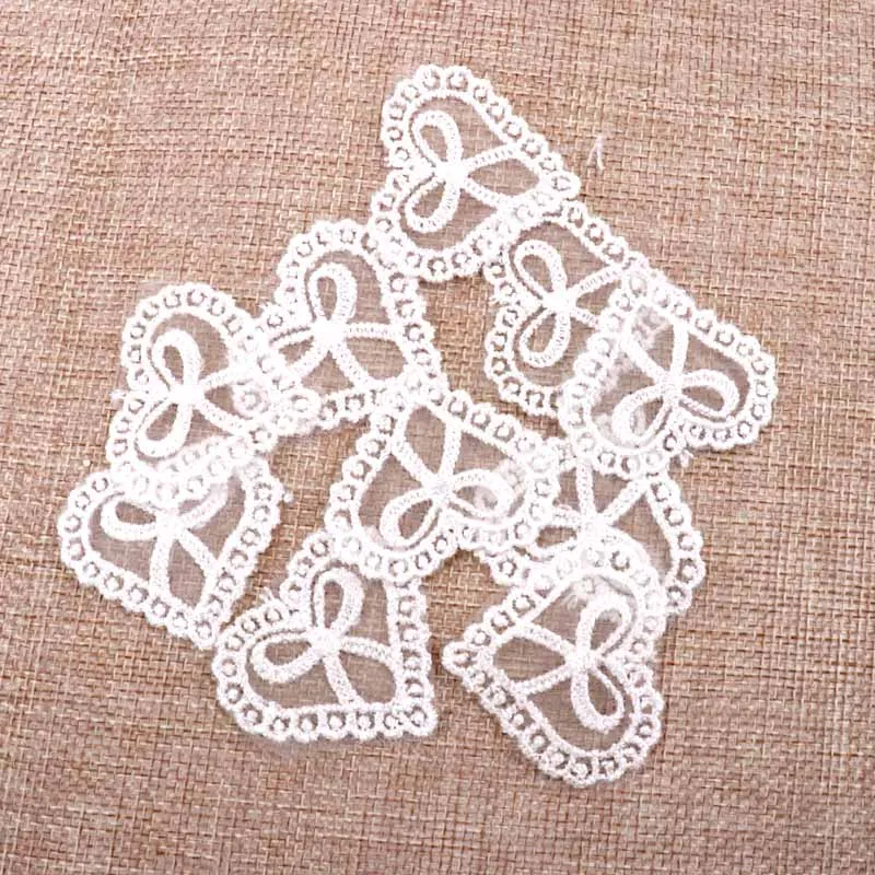 New 20Pcs White heart shape Vintage Lace Stick, Sew on Fabric Flower Motifs, Craft, Sewing, Patches 3.6x3.9cm