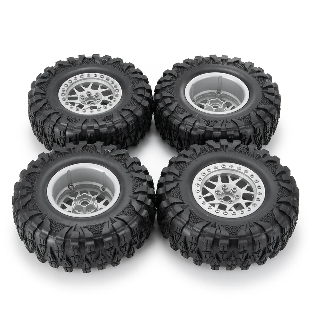 AXSPEED Silver Metal 2.2 inch Beadlock Wheel Rims Hubs with 120mm OD Rubber Tires for Axial Wraith TRX-4 1/10 RC Model Car Part