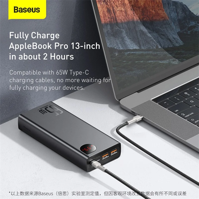 Baseus 휴대용 보조배터리, 외부 배터리, PD QC 3.0 충전기, 65W 20000mAh 22.5W 보조배터리 20000