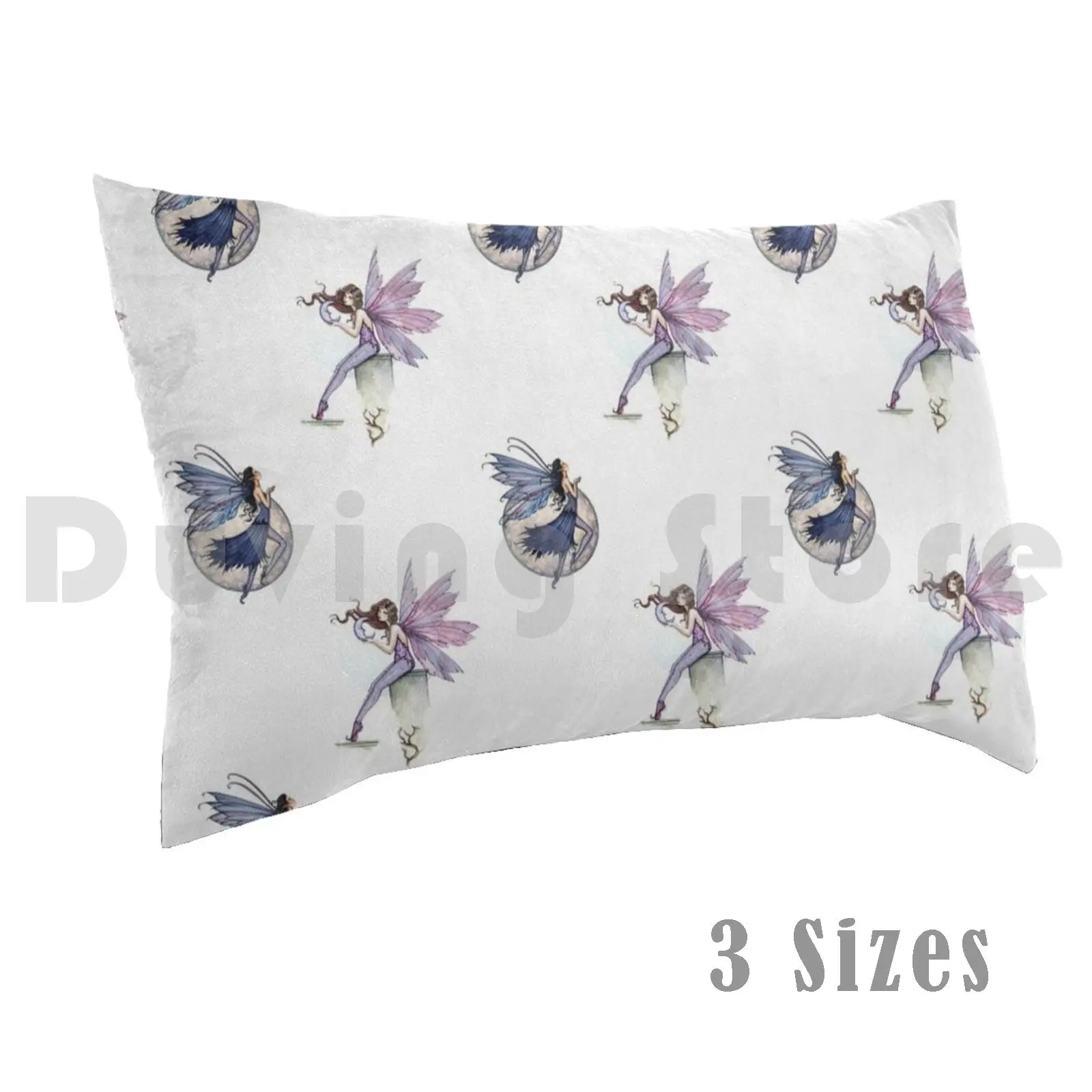 Moon Fairies Illustration Pattern Pillow Case Printed 35x50 Fairy Faery Fairies Moon Celestial Blue Purple