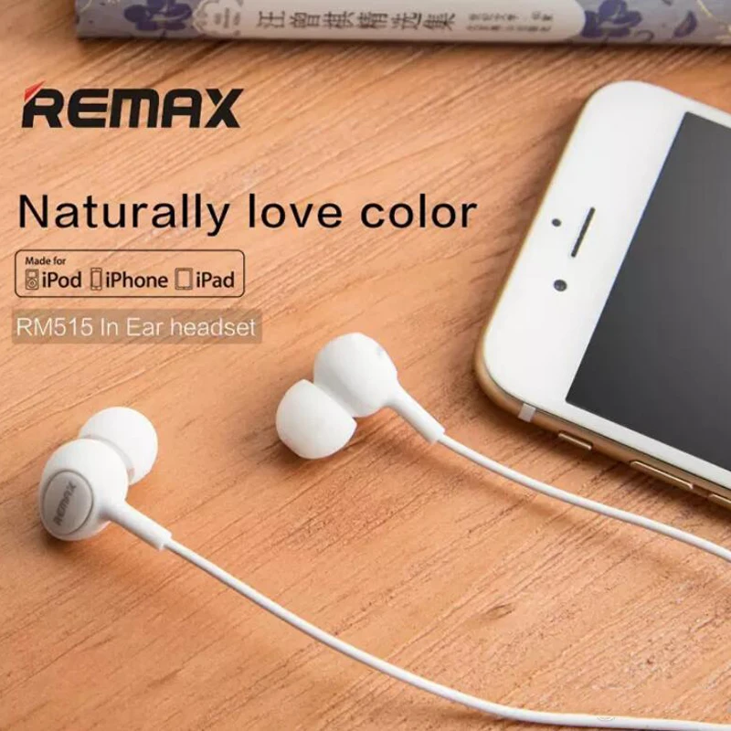 REMAX RM-515 In-Ear earphone with Cable and microphone, noise-canceling headphones, sports, fashion design